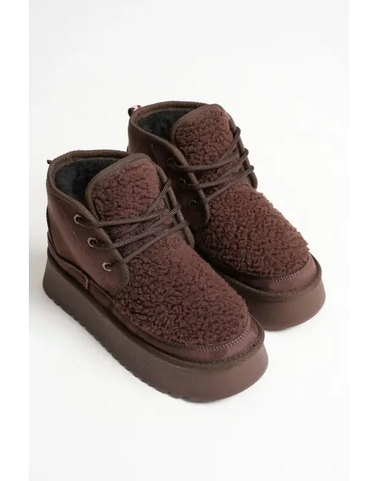 Loana Kadın Kürklü Acı Kahve Kışlık Kalın Tabanlı Bot