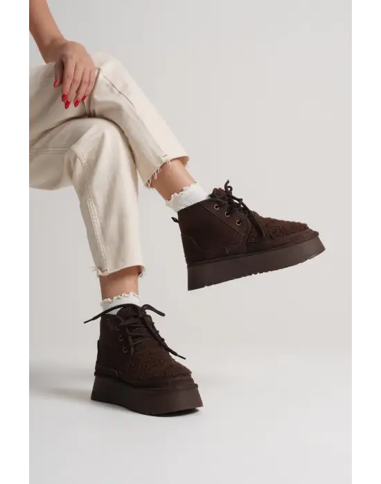 Loana Kadın Kürklü Acı Kahve Kışlık Kalın Tabanlı Bot