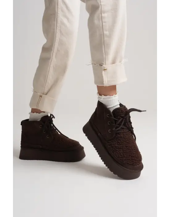 Loana Kadın Kürklü Acı Kahve Kışlık Kalın Tabanlı Bot