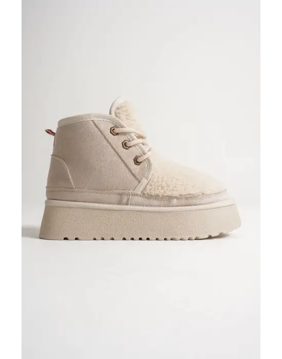 Loana Kadın Kürklü Bej Kışlık Kalın Tabanlı Bot