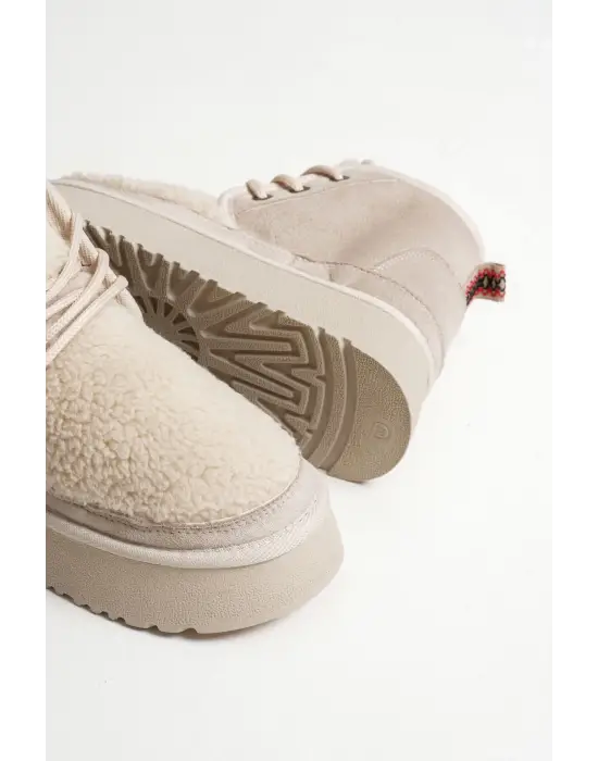 Loana Kadın Kürklü Bej Kışlık Kalın Tabanlı Bot