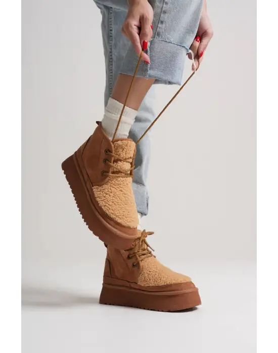 Loana Kadın Kürklü Taba Kışlık Kalın Tabanlı Bot