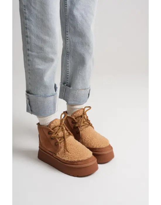Loana Kadın Kürklü Taba Kışlık Kalın Tabanlı Bot