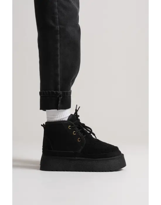 Loana Siyah Kürklü Kadın Kışlık Kalın Tabanlı Bot