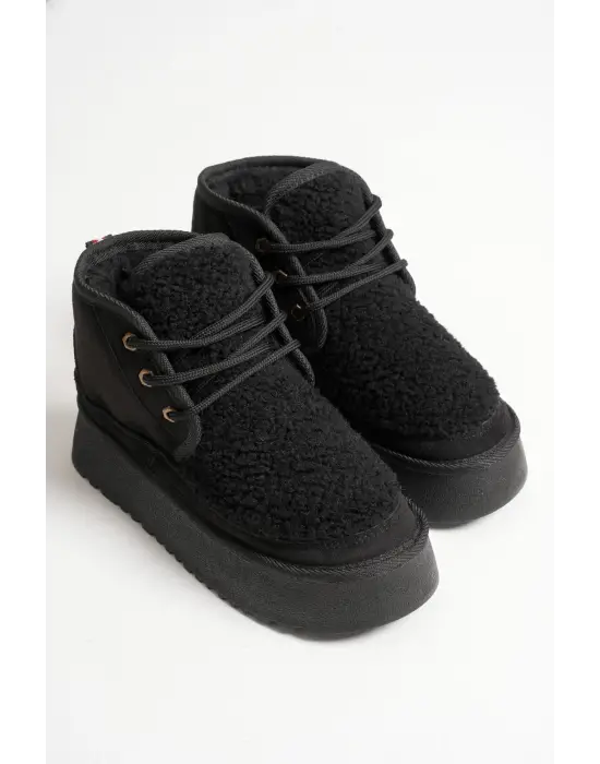Loana Siyah Kürklü Kadın Kışlık Kalın Tabanlı Bot
