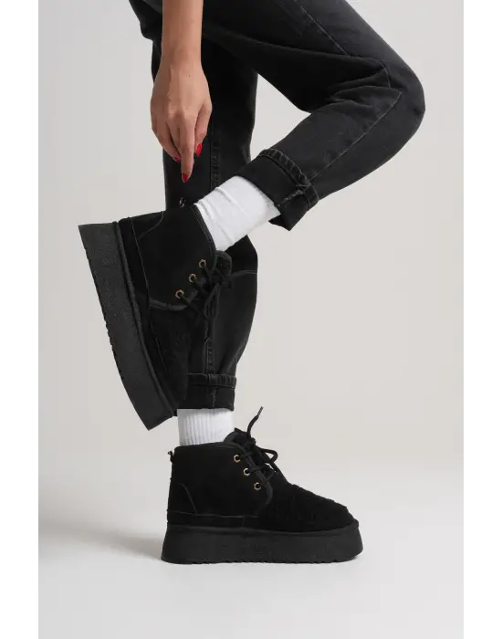 Loana Siyah Kürklü Kadın Kışlık Kalın Tabanlı Bot