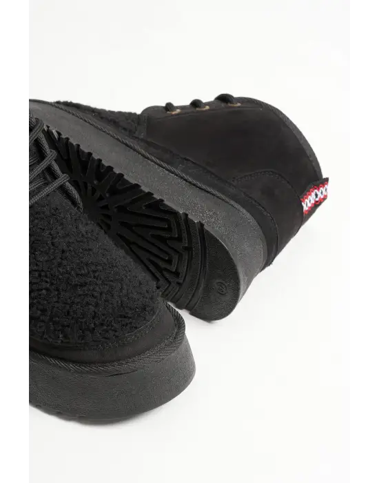 Loana Siyah Kürklü Kadın Kışlık Kalın Tabanlı Bot