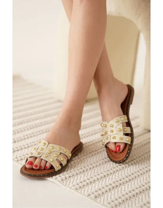 Loose Bej Hakiki Deri Terlik