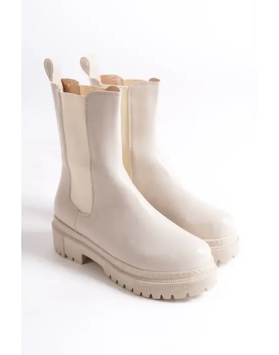 Lora Bağcıksız Lastikli Ortopedik Taban Kadın Bot  Kt - Krem