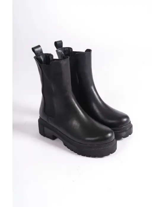 Lora Bağcıksız Lastikli Ortopedik Taban Kadın Bot St - Siyah