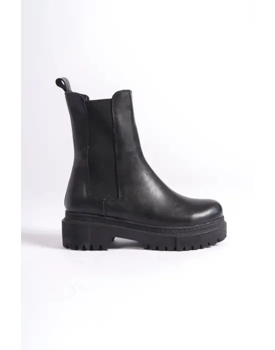 Lora Bağcıksız Lastikli Ortopedik Taban Kadın Bot St - Siyah