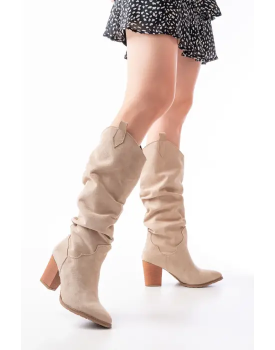 Bej Süet Günlük Kadın Çizme