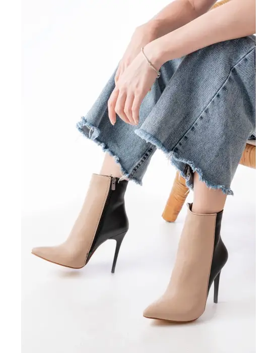 Nut Yüksek İnce Topuklu Fermuarlı Kadın Bot