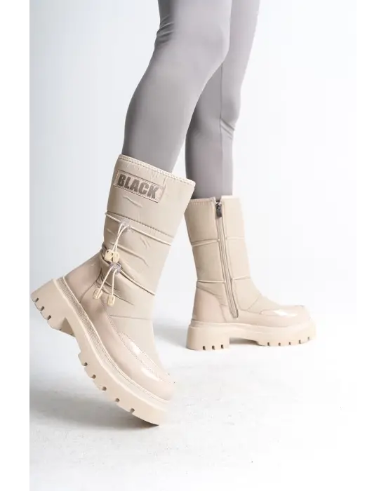 Lucy Lastikli Fermuarlı  Paraşüt Kumaş Rugan Kadın Bot  Kt - Krem