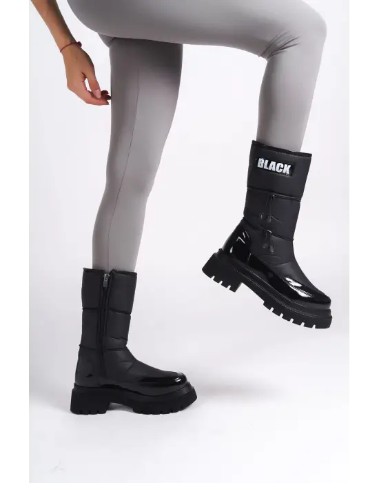 Lucy Lastikli Fermuarlı  Paraşüt Kumaş Rugan Kadın Bot  St - Siyah