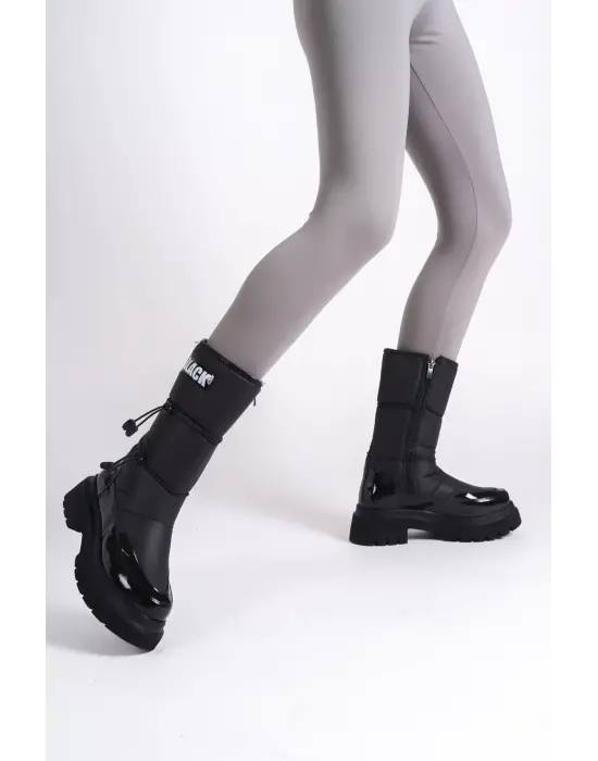 Lucy Lastikli Fermuarlı  Paraşüt Kumaş Rugan Kadın Bot  St - Siyah