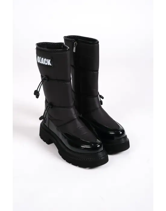 Lucy Lastikli Fermuarlı  Paraşüt Kumaş Rugan Kadın Bot  St - Siyah