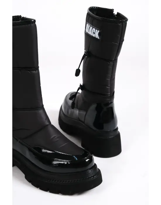 Lucy Lastikli Fermuarlı  Paraşüt Kumaş Rugan Kadın Bot  St - Siyah