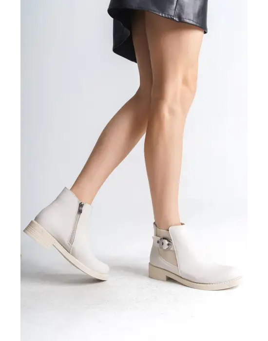 Luna Fermuarlı Lastikli Ortopedik Taban Topuklukadın Bot Kt - Krem