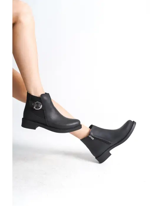 Luna Fermuarlı Lastikli Ortopedik Taban Topuklukadın Bot  St - Siyah