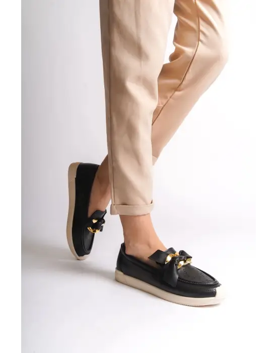 Lydıa Bağcıksız Ortopedik Rahat Taban Çiçek Desenli Kadın Babet Ayakkabı  Kt - Siyah