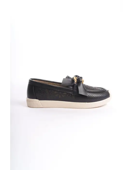 Lydıa Bağcıksız Ortopedik Rahat Taban Çiçek Desenli Kadın Babet Ayakkabı  Kt - Siyah