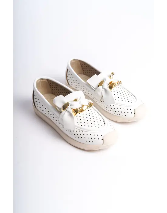 Lydıa Bağcıksız Ortopedik Rahat Taban Kalp Desenli Kadın Babet Ayakkabı  Kt - Beyaz