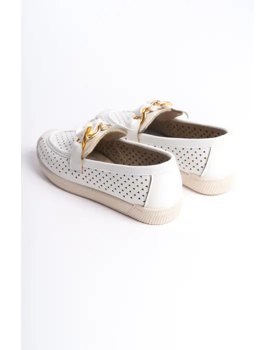 Lydıa Bağcıksız Ortopedik Rahat Taban Kalp Desenli Kadın Babet Ayakkabı  Kt - Beyaz