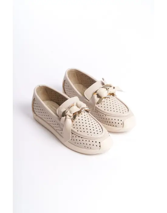 Lydıa Bağcıksız Ortopedik Rahat Taban Kalp Desenli Kadın Babet Ayakkabı  Kt - Krem