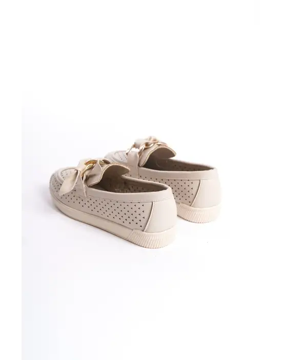 Lydıa Bağcıksız Ortopedik Rahat Taban Kalp Desenli Kadın Babet Ayakkabı  Kt - Krem