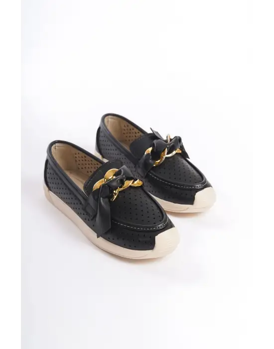 Lydıa Bağcıksız Ortopedik Rahat Taban Kalp Desenli Kadın Babet Ayakkabı  Kt - Siyah