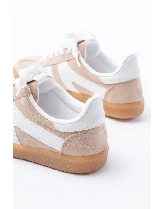 M-1004 Bej Süet Bağcıklı Termo Taban Günlük Kadın Spor