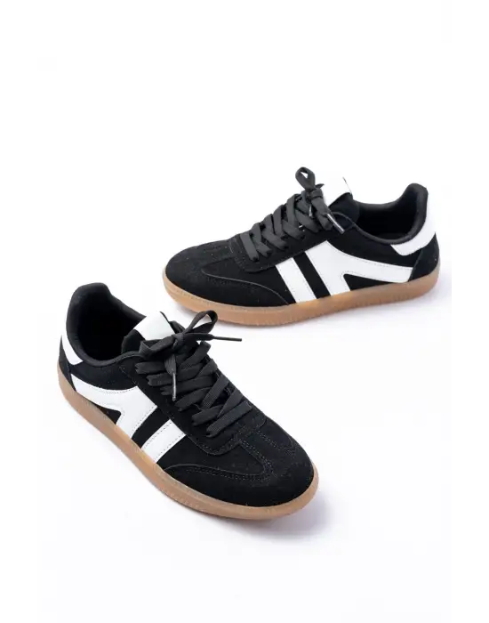 M-1004 Siyah Süet Bağcıklı Termo Taban Günlük Kadın Spor