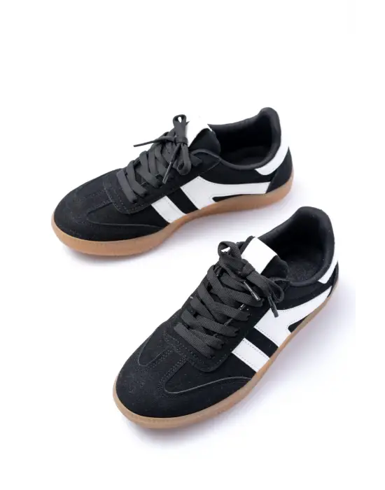 M-1004 Siyah Süet Bağcıklı Termo Taban Günlük Kadın Spor