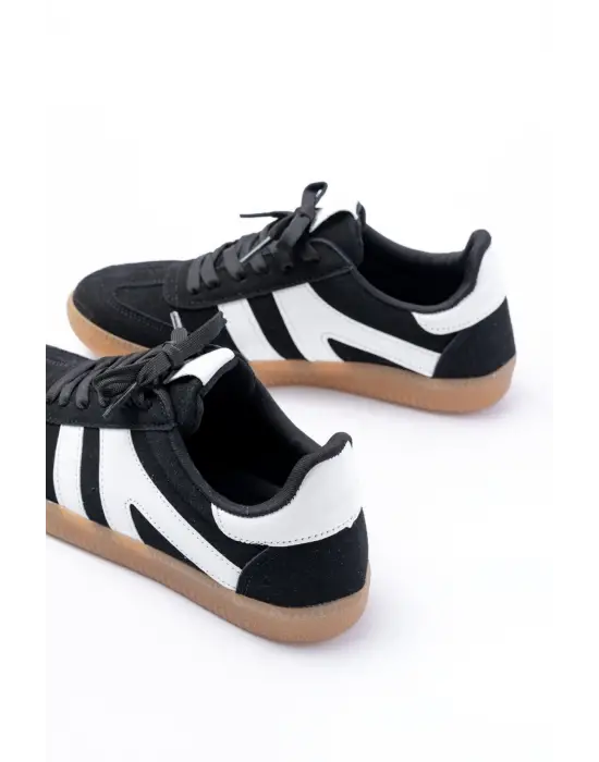 M-1004 Siyah Süet Bağcıklı Termo Taban Günlük Kadın Spor