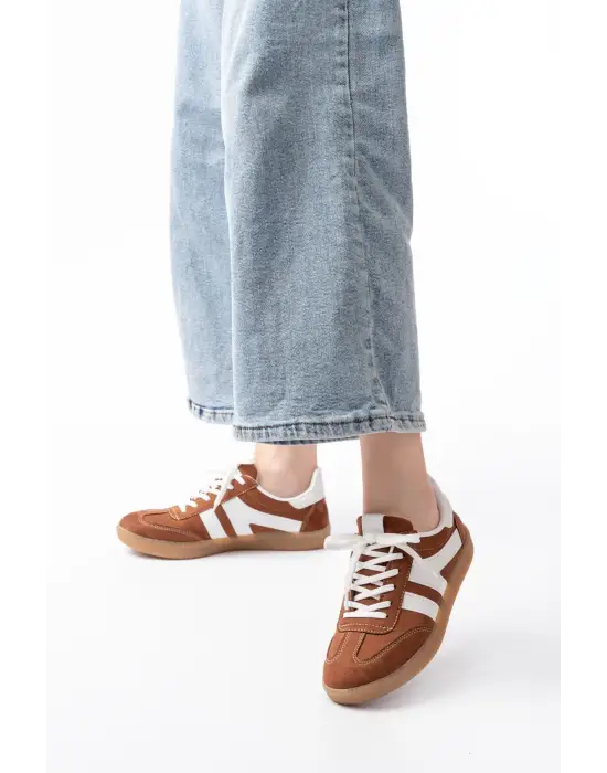 M-1004 Taba Süet Bağcıklı Termo Taban Günlük Kadın Spor