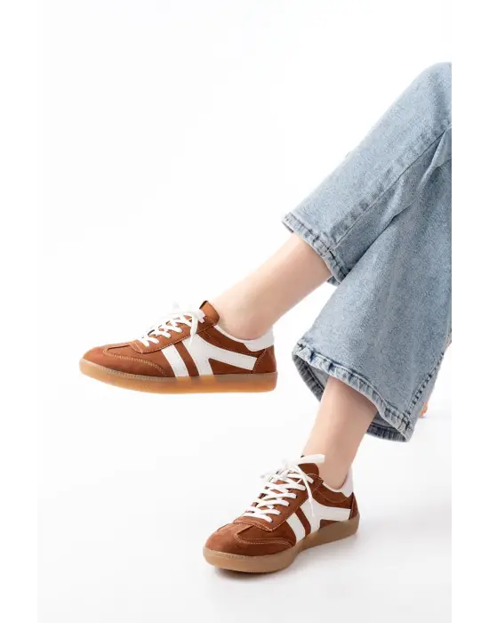 M-1004 Taba Süet Bağcıklı Termo Taban Günlük Kadın Spor