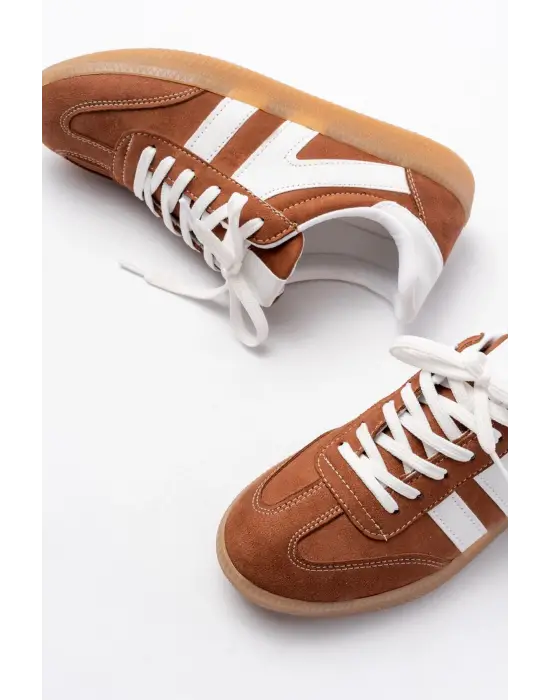 M-1004 Taba Süet Bağcıklı Termo Taban Günlük Kadın Spor