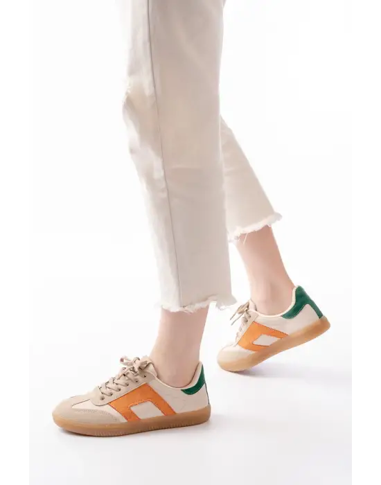 M-5007 Bej Garni  Bağcıklı Termo Taban Günlük Kadın Spor