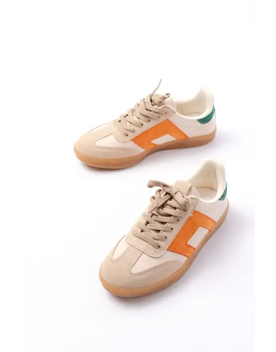 M-5007 Bej Garni  Bağcıklı Termo Taban Günlük Kadın Spor