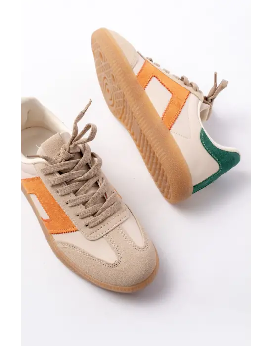 M-5007 Bej Garni  Bağcıklı Termo Taban Günlük Kadın Spor