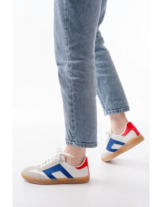 M-5007 Beyaz Garni  Bağcıklı Termo Taban Günlük Kadın Spor