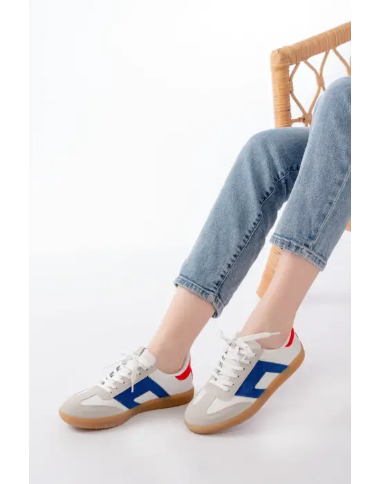 M-5007 Beyaz Garni  Bağcıklı Termo Taban Günlük Kadın Spor