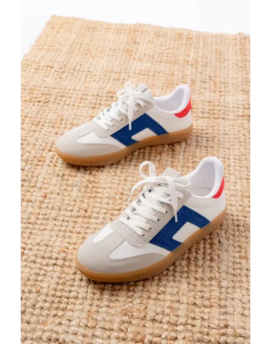 M-5007 Beyaz Garni  Bağcıklı Termo Taban Günlük Kadın Spor