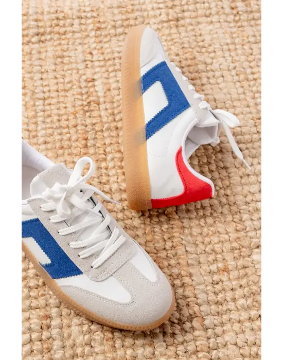 M-5007 Beyaz Garni  Bağcıklı Termo Taban Günlük Kadın Spor