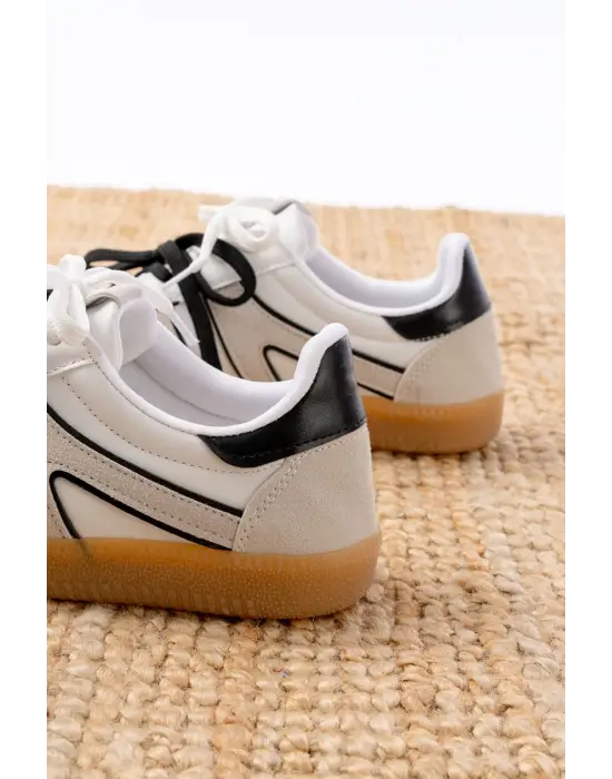 M-6005 Beyaz Garni  Bağcıklı Termo Taban Günlük Kadın Spor