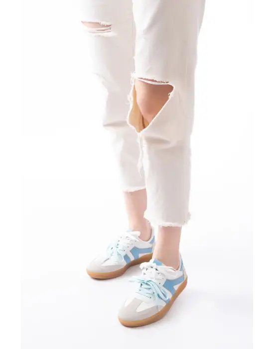 M-6005 Mavi Garni  Bağcıklı Termo Taban Günlük Kadın Spor