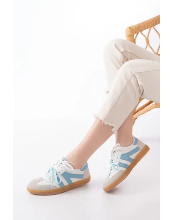 M-6005 Mavi Garni  Bağcıklı Termo Taban Günlük Kadın Spor