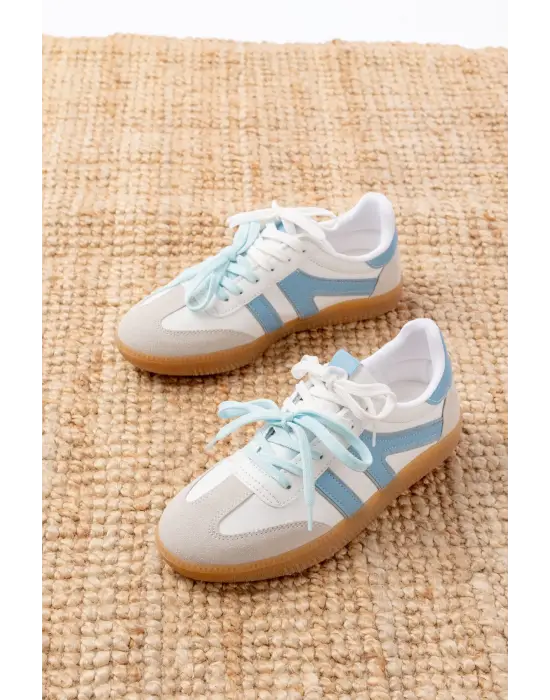 M-6005 Mavi Garni  Bağcıklı Termo Taban Günlük Kadın Spor