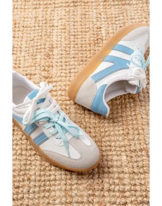 M-6005 Mavi Garni  Bağcıklı Termo Taban Günlük Kadın Spor